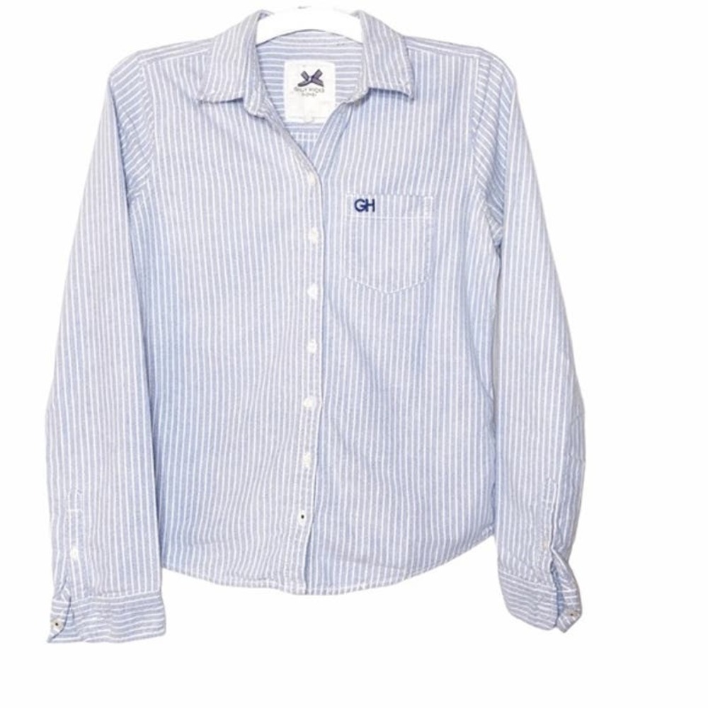 Gilly Hicks Blue & White Cotton Striped Button Up Medium